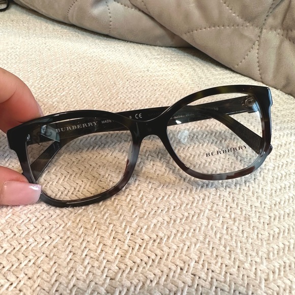 Burberry deep black, blue colors with silver accents square prescription frame - Picture 2 of 10